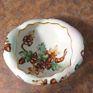 Vintage Hand painted Ceramic Fall Motif Footed Nut Bowl
